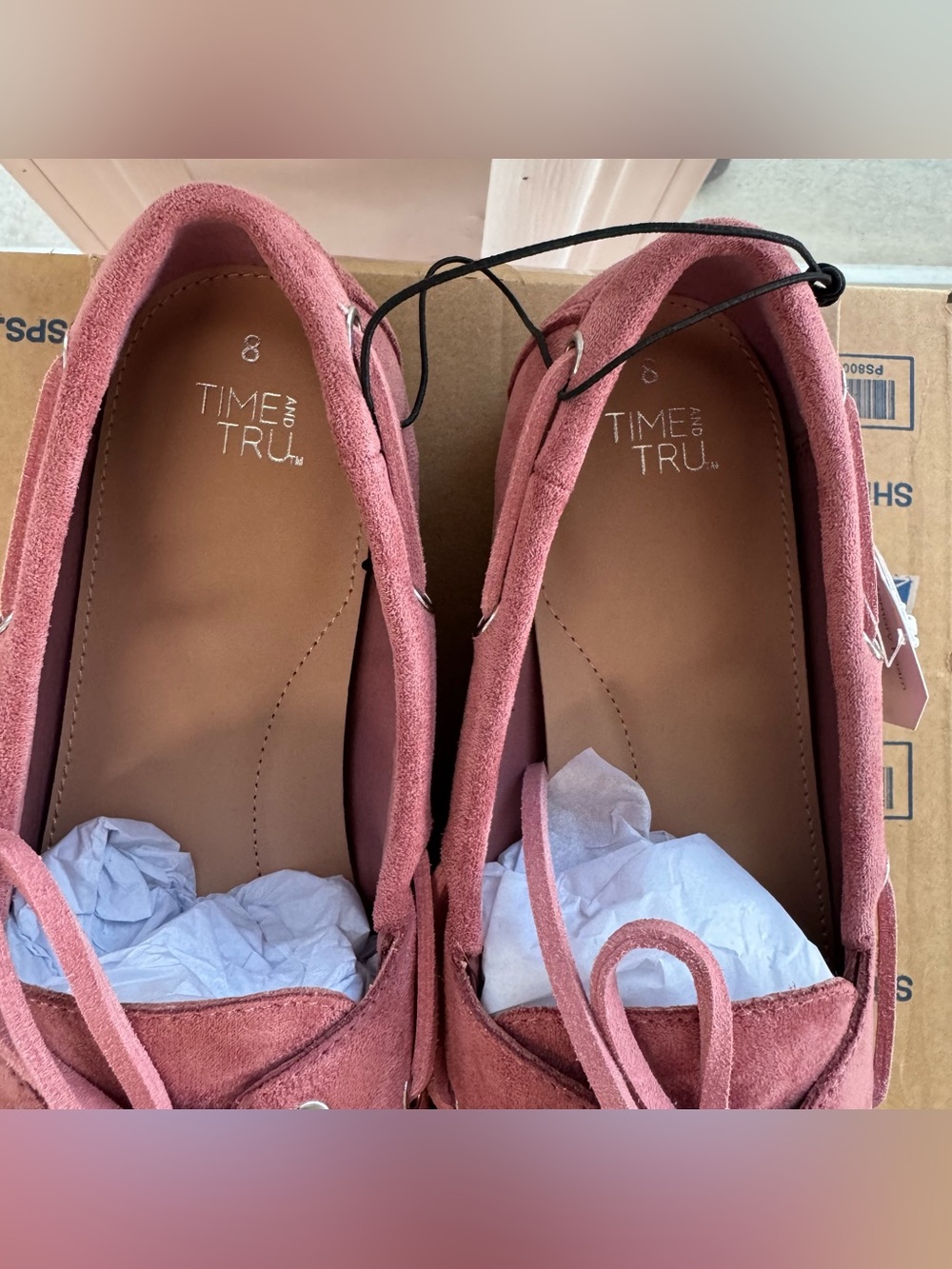Time and Tru Womens Pink Faux Suede Boat Shoes Memory Foam Moc Toe Loafers 8 New - Picture 9 of 15